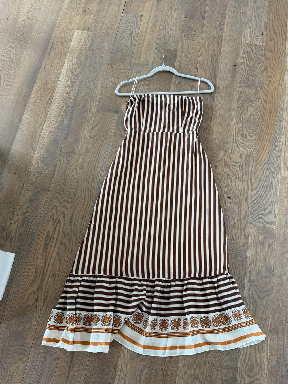 Striped Brown and Cream Midi Dress